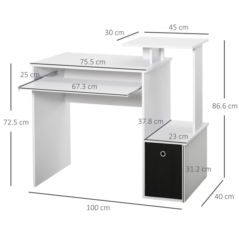 HOMCOM Computer Desk with Sliding Keyboard Tray Storage Drawer Shelf Home Office Workstation White