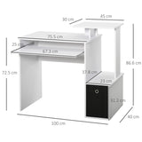 HOMCOM Computer Desk with Sliding Keyboard Tray Storage Drawer Shelf Home Office Workstation White