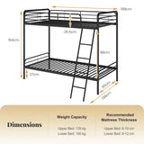 Single Bunk Bed with Ladder and Full-length Guardrails for Teens Adults-Black-Single Size
