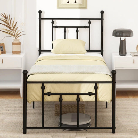 Single/Double/King Size Metal Bed Frame with Headboard-Black-Single Size