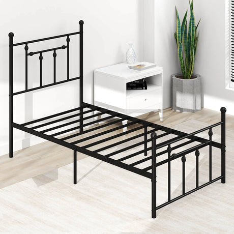 Single/Double/King Size Metal Bed Frame with Headboard-Black-Single Size