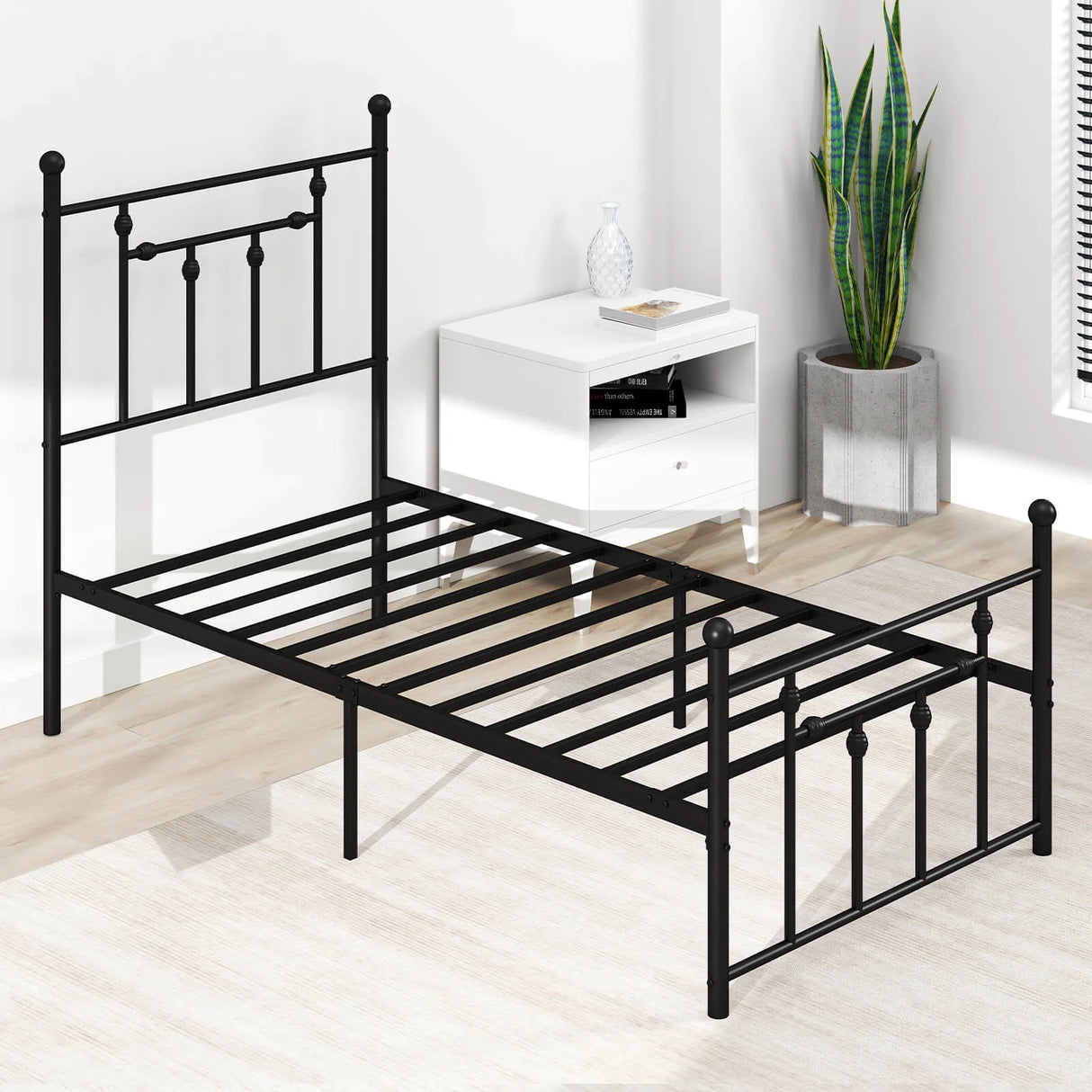 Single/Double/King Size Metal Bed Frame with Headboard-Black-Single Size