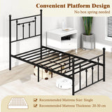 Single/Double/King Size Metal Bed Frame with Headboard-Black-Single Size