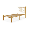 Single/Double Metal Platform Bed Frame with Headboard Black Golden-Single Size