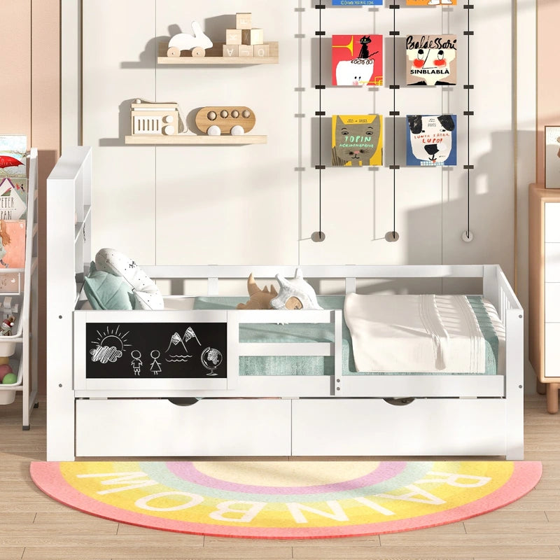 Single/Double Size Bed Frame with 2 Storage Drawers White-Single Size