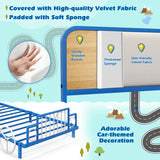 Single Size Car Shaped Kids Bed Frame with Upholstered Headboard