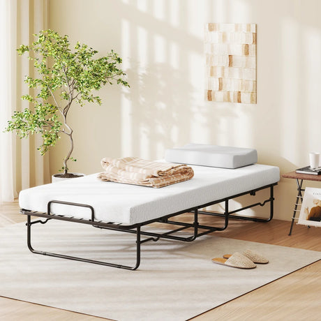 Folding Bed 190x90cm with Mattress Single Extra Bed with Memory Foam Metal Frame Lockable Caster Bed