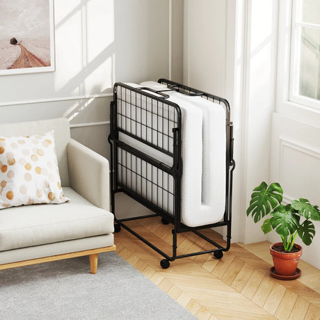 Folding Bed 190x90cm with Mattress Single Extra Bed with Memory Foam Metal Frame Lockable Caster Bed
