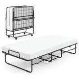 Folding Bed 190x90cm with Mattress Single Extra Bed with Memory Foam Metal Frame Lockable Caster Bed
