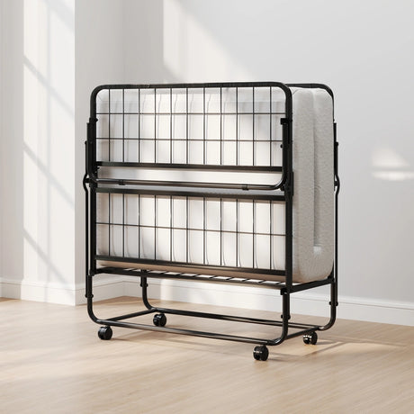 Folding Bed 190x90cm with Mattress Single Extra Bed with Memory Foam Metal Frame Lockable Caster Bed