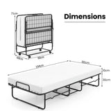 Folding Bed 190x90cm with Mattress Single Extra Bed with Memory Foam Metal Frame Lockable Caster Bed