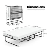 Folding Bed 190x90cm with Mattress Single Extra Bed with Memory Foam Metal Frame Lockable Caster Bed