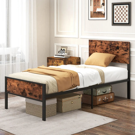 12 Metal Slats Supported Bed Frame with Headboard and Footboard-Single
