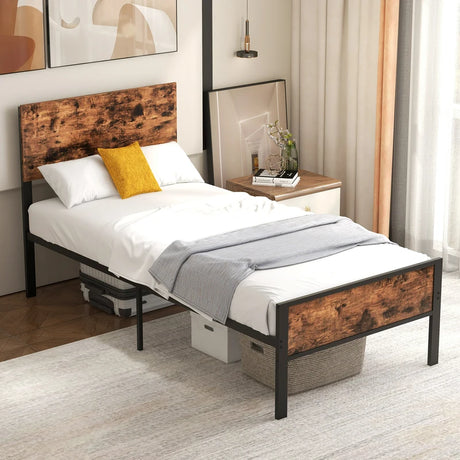 12 Metal Slats Supported Bed Frame with Headboard and Footboard-Single