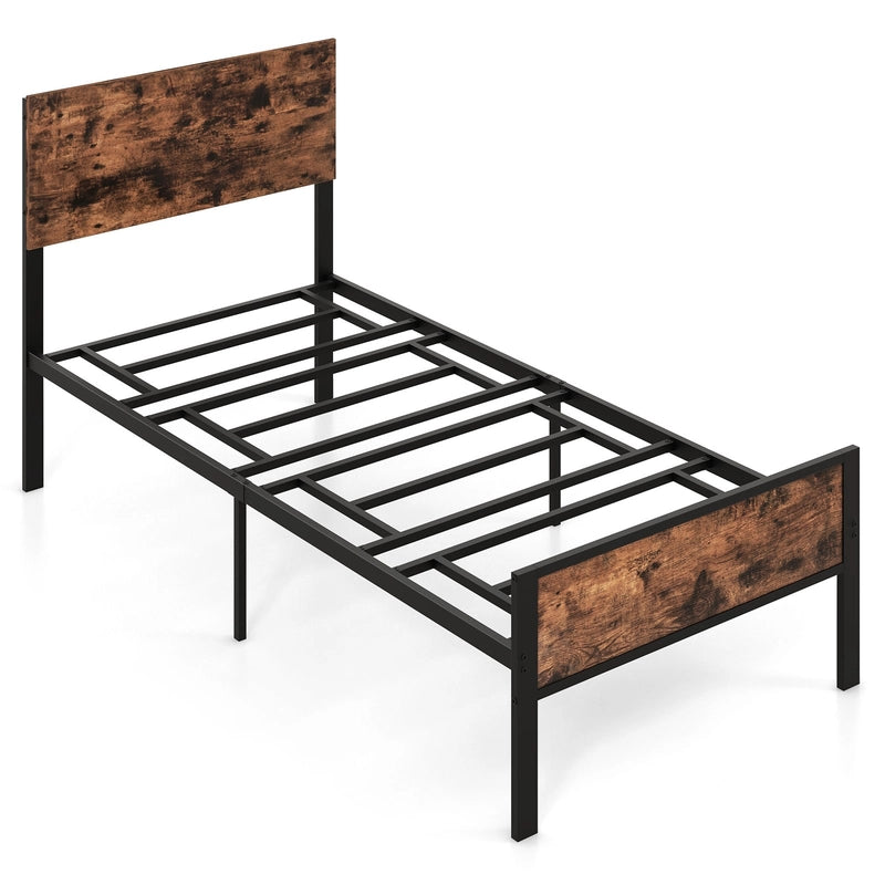 12 Metal Slats Supported Bed Frame with Headboard and Footboard-Single