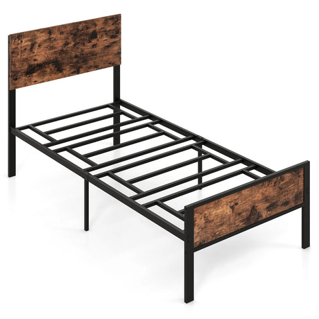 12 Metal Slats Supported Bed Frame with Headboard and Footboard-Single