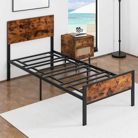 12 Metal Slats Supported Bed Frame with Headboard and Footboard-Single