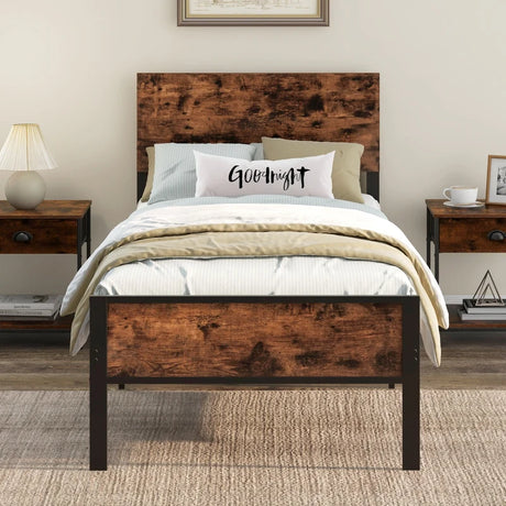 12 Metal Slats Supported Bed Frame with Headboard and Footboard-Single