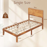 Single/King Size Mid-Century Acacia Wood Bed Frame with Headboard-Single Size