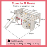 Single Size Pine Wood Loft Bed with Slide and Ladder and Game House-Pink