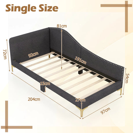 Single Size Upholstered Daybed Rivet-Tufted Platform Bed with Metal Legs-Grey