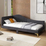 Single Size Upholstered Daybed Rivet-Tufted Platform Bed with Metal Legs-Grey