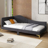 Single Size Upholstered Daybed Rivet-Tufted Platform Bed with Metal Legs-Grey