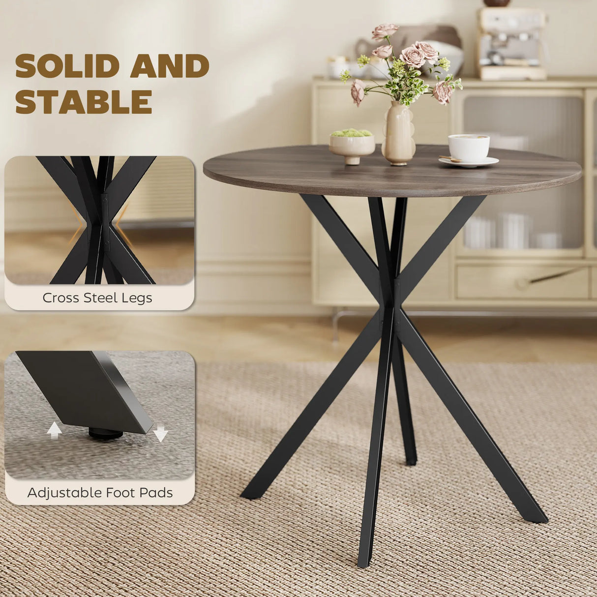 HOMCOM 80cm Industrial Round Dining Table - Brown