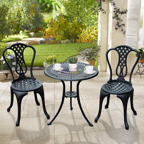 Outsunny 3 Piece Patio Cast Aluminium Bistro Set Garden Outdoor Furniture Table and Chairs Shabby Chic Style