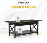 2-Tier Industrial Coffee Table for Living Room Bedroom Office-Black