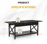 2-Tier Industrial Coffee Table for Living Room Bedroom Office-Black