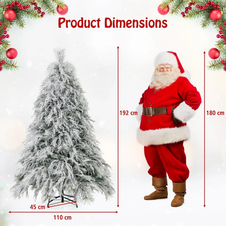 145 CM Feet Flocked Christmas Tree with 150 Warm White LED Lights-M