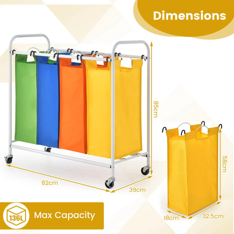 136L Large Capacity 4-Section Laundry Sorter