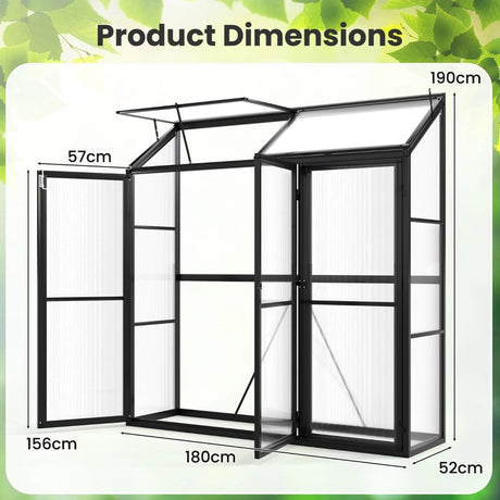 180 CM x 52 CM Greenhouse Walk-in Greenhouse with Lockable Doors-Black