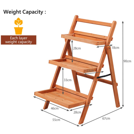 3 Tier Outdoor Wood Flower Folding Pot Shelf Stand