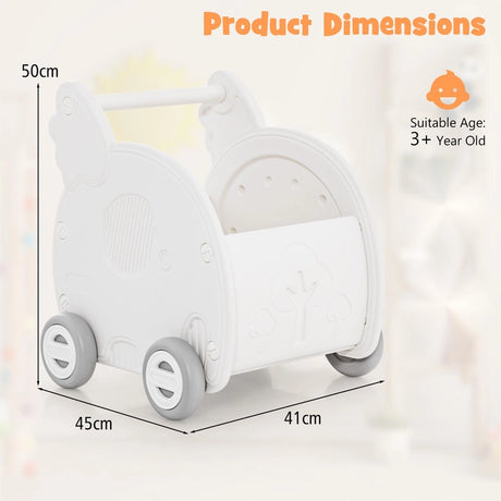 Baby Walker Push Toy with Handle for Boys Girls of 3+ Years Old-White