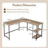 L-Shaped Desk with 2-Tier Storage Shelf for Home-Rustic Brown