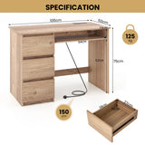 Computer Desk with Power Outlet and 3 Large Drawers-Natural