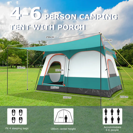 6/8/10-Person Camping Tent with Porch and Rainfly-S
