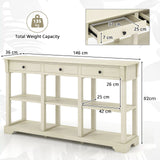 Retro Console Table with 3 Drawers and Open Shelves-White