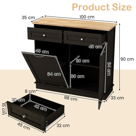 Kitchen Tilt Out Trash Cabinet with 11 Gallon Hidden Garbage Holder and Adjustable Shelf-Brown