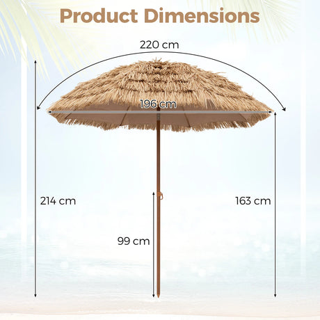 196 cm Hula Thatched Tiki Umbrella with Tilt
