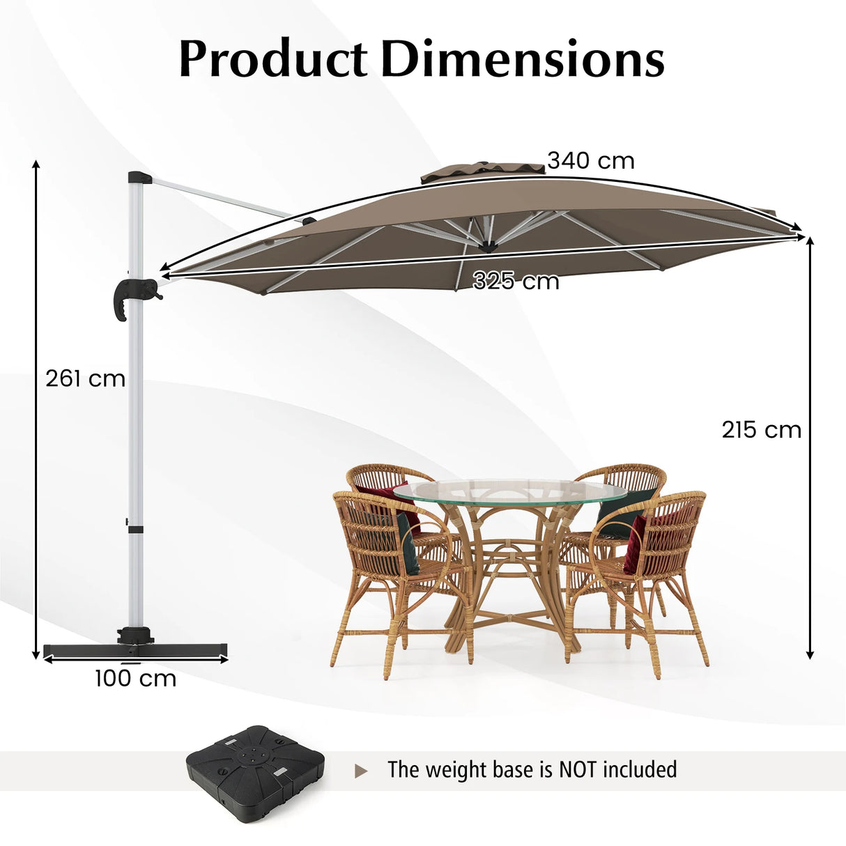 325 cm Outdoor Patio Umbrella with 360 Rotation-Brown