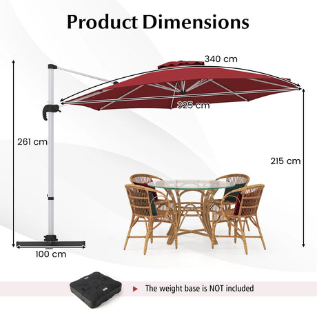 325 cm Outdoor Patio Umbrella with 360 Rotation-Red