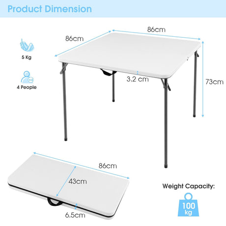 Folding Camping Table with All-Weather HDPE Tabletop and Rustproof Steel Frame-White