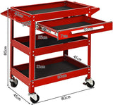 3-Tray Rolling Utility Cart with Drawer and Wheels for Garage and Warehouse-Red