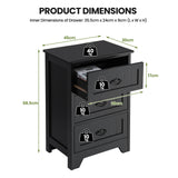 3-Drawer Vintage Bedside Table with Metal Handles &amp; Anti-toppling Device-Black