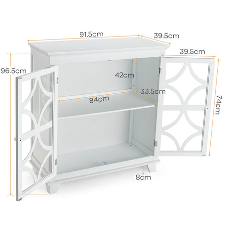 Buffet Sideboard Storage Cabinet with Glass Door for Kitchen Hallway -White