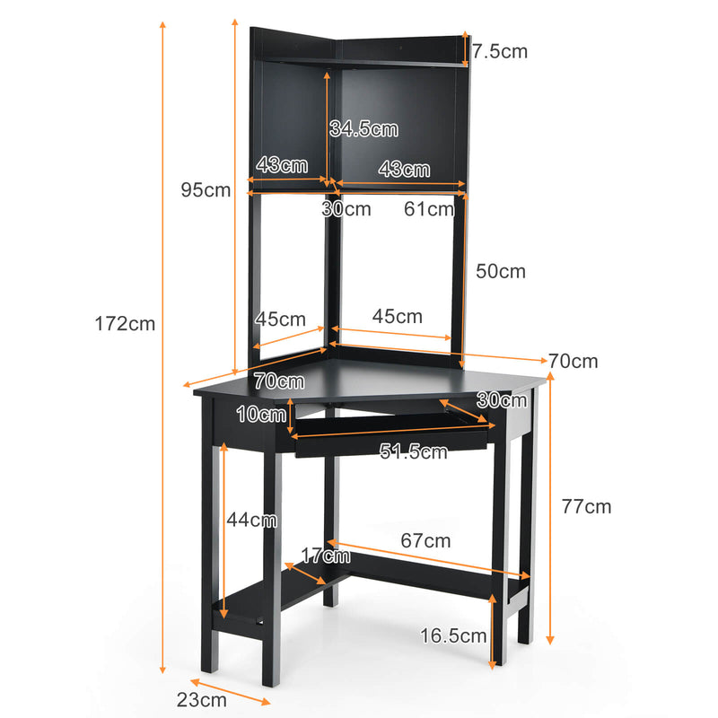 Corner Computer Desk with Hutch and Storage Shelves-Black