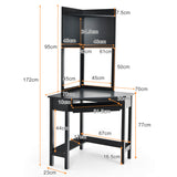 Corner Computer Desk with Hutch and Storage Shelves-Black